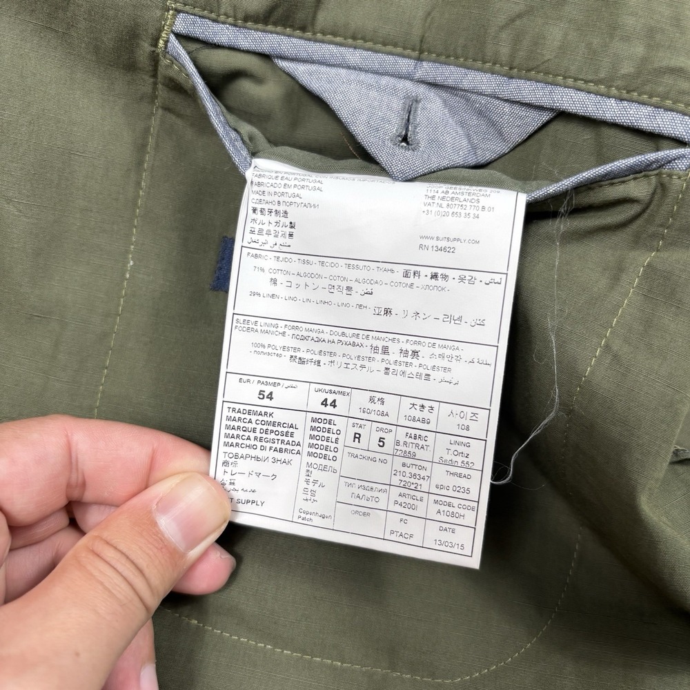 SuitSupply 44R Olive Green Cotton Linen Sport Coat Blazer Besi Italy EU54 - Picture 5 of 6